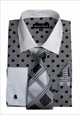  Mens Dress Shirts with Tie Sets Black Dot Pattern Fortini FL632 