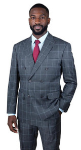 Vinci Double Breasted Windowpane Suit Gray Checkered Modern Fit Vinci MDW-1 
