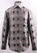  Mens High Collar Shirt Brown Fancy Flashy Square Pattern FSS1421 