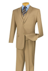  Three Piece Suit Mens Khaki 2 Button Jacket Regular Fit Wedding Groomsmen Vinci V2TR 