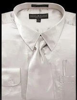  Satin Shirt Men Beige Shiny Silky Tie Set DE 3012 