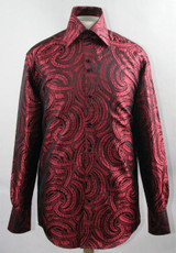  Mens Party Wear Shirt High Collar Black Red Braid DE FSS1430 