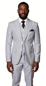  Fortino Men's Seersucker Summer Suit 3 Piece Black ST702 Size 54R Final Sale 