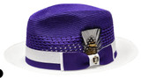  Bruno Capelo Men's Purple White Straw Summer Fedora Hat BD-956 