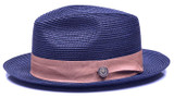  Mens Navy Camel Band Summer Straw Fedora Hat FN-834 