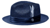 Bruno Capelo Mens Summer Hat Navy Blue Straw Fedora JU-907 