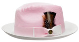  Bruno Capelo Men's Straw Fedora Summer Hat Pink White GE385 