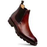  Mezlan Men's Cognac/ Rust Calfskin Lug Sole Designer Chelsea Boots Bromley 