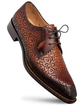  Mezlan Shoes Men's Designer Cognac Rust Fancy Embossed Derby Lontani 
