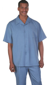  Mens Short Sleeve Shirt Pants Set Solid Blue 2954 