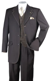 Milano Fortini Men's Brown White Stitched 1970s Design Suit 2916V