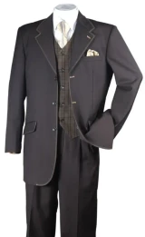  Milano Fortini Men's Brown White Stitched 1970s Design Suit 2916V 