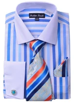  Milano Mens Blue Candy Stripe Fancy Shirt Tie Set FL629 