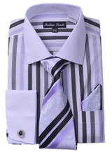  Milano Mens Black Candy Stripe Fancy Shirt Tie Set FL629 
