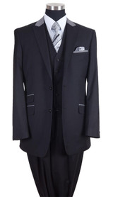  Milano Moda Mens Black Chesterfield Classy 3 Piece Suit 57023 