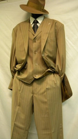  Mens Zoot Suits by Milano Tan White Gangster Bold Stripe 3 Piece 5903V 