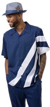  Montique Men's Two Piece Navy Unique Summer Casual Walking Set 2012 Size M 