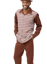  Montique Long Sleeve Walking Suit Matching Mens Cognac Pattern 2112 
