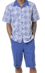  Montique Men's Royal Blue Short Set Outfit Diamond Pattern 72216 