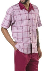  Montique Short Outfit for Men Burgundy Plaid 71901 Size M 
