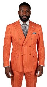  Men's Canyon Rust Pinstripe Double Breasted Suit F-DSS 