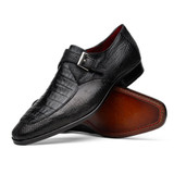  Marco di Milano Dress Shoes Black Croco Lizard Monkstrap Toluca 