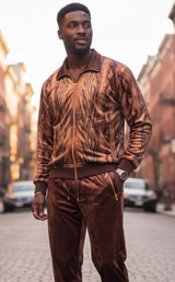  Prestige Mens Brown Velvet Tracksuit Tiger Pattern JGS6706 