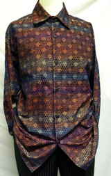  Pronti Mens Blue Multi Color Pattern Long Sleeve Casual Shirt 6202 Size L, 2XL 