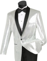  Mens Silver Sequin Jacket Shawl Collar Entertainer Vinci BSQ-1 Size M Final Sale 