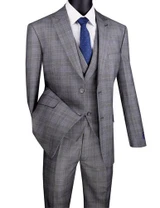  Men's Grey Plaid 3 Piece Suit MV2W-1 Size 40L Final Sale 