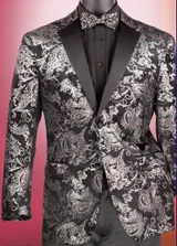  Men's Velvet Silver Foil Design Tailored Fit Stage Singer Jacket BM-02 