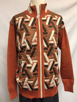  Silversilk Men's Rust Fancy Pattern Zipper Sweater 3230 Size 3XL 
