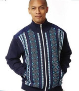  Silversilk Mens Navy Knit Pattern Cardigan  Zipper Front Sweater 2106 