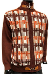  Silversilk Mens Rust Square Design Full Cardigan Zipper Front Sweater 3246 