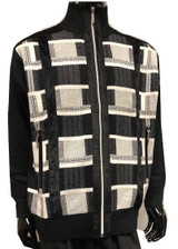  Silversilk Sweater Black Pattern Cardigan Velvet Trim Full Zipper 9110 