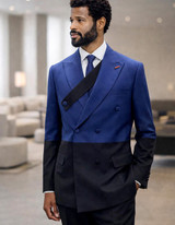  Statement Men's Double Breasted Black/Sapphire Tailored Fit Designer Suit  Azura 