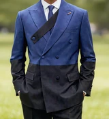  Statement Men's Double Breasted Black/Sapphire Tailored Fit Designer Suit  Azura 
