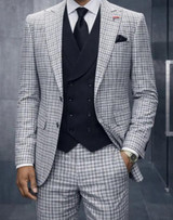 Statement 3 Piece Church Suit Men's Modern Wool Natural Gingham Viola