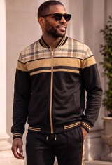Stacy Adams Men's Black Khaki Plaid Casual Jogger Tracksuit Set 2587