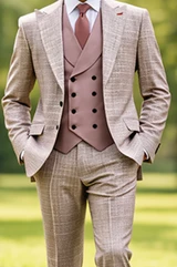 Statement 3 Piece Church Suit Men's Modern Wool Blush Gingham Viola