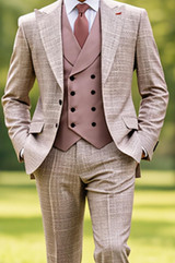  Statement 3 Piece Church Suit Men's Modern Wool Blush Gingham Viola 