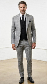  Statement 3 Piece Church Suit Men's Fitted Wool Black Plaid Oliver 
