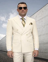  Statement Mens Double Breasted  Off White Wool Tailored Fit Suits TZD-100 