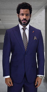  Statement Mens Wool Modern Fit Navy 3 Pc. Suit Trieste Size 48R Final Sale 