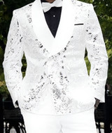 Statement Mens Ivory Double Breasted Fancy Tuxedo Tailored Formal Renesanse