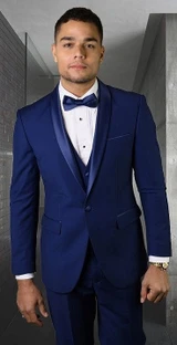  Statement Mens 3 Piece Shawl Collar Sapphire-1 Modern Fit Tuxedo TUX-SH 