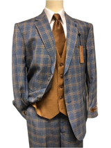  Steve Harvey Suit Mens Blue Rust 3 Piece Plaid Vest 122749 | 50R ONLY 