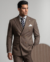 Men's Brown Double Breasted Suit With Wide Stripes Lapels DSS-5