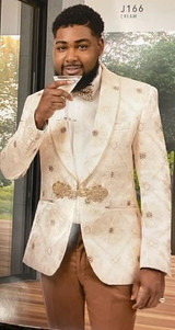  Men's Cream Gold Fancy Pattern Tuxedo Blazer EJ Samuel J166 