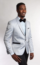  Tazio Mens Silver Blue Pattern Slim Fit Tuxedo Jacket MJ182-02 